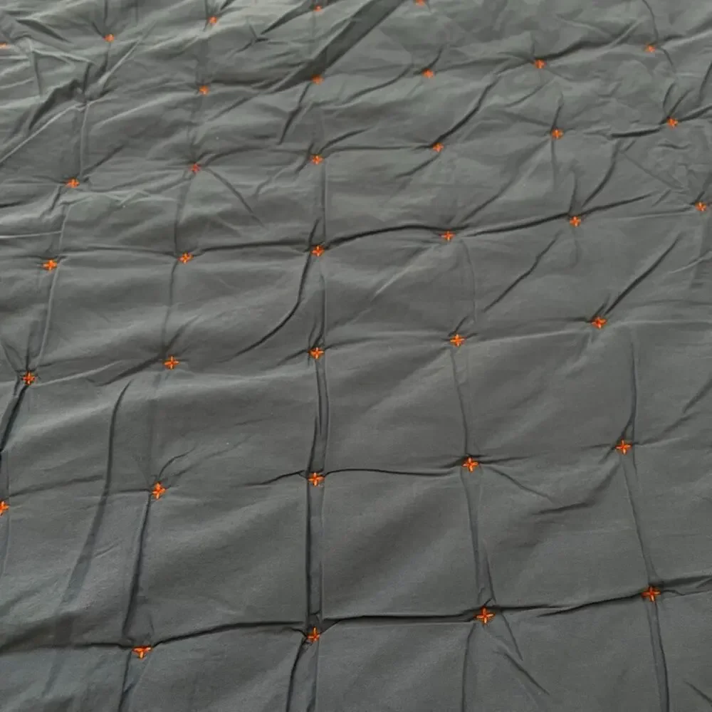 Crate & Barrel Blue Chambray Twin Quilt 66x86 in Orange Accent Stitching